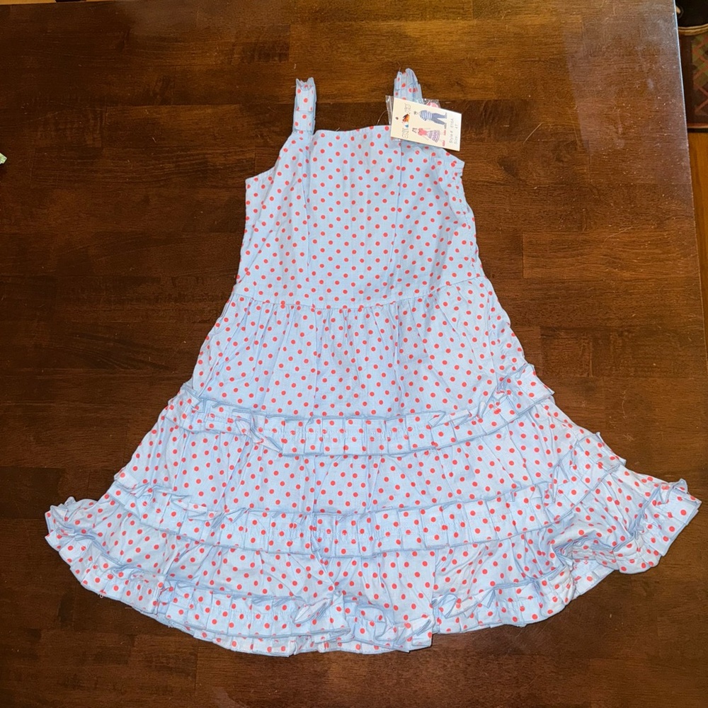 One Kids Light Blue and Salmon Polka Dot Dress